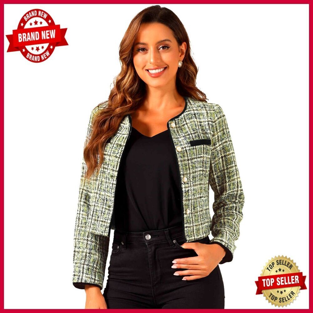 Tweed Blazer Regular Fit Short Length Button Front Long Sleeve